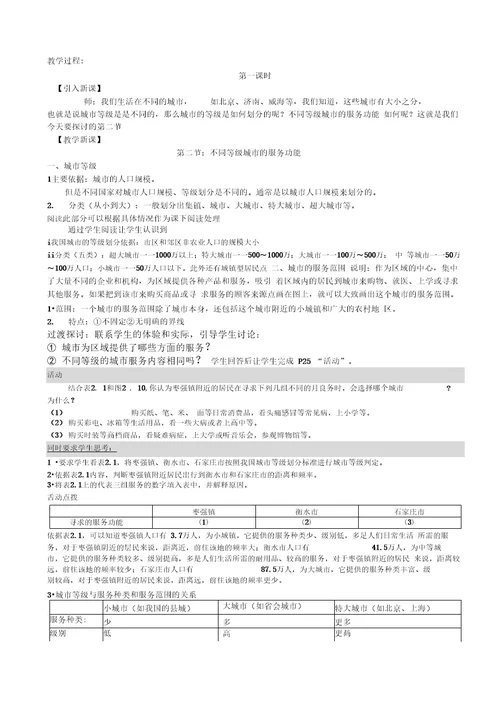 22不同等级城市的服务功能教案