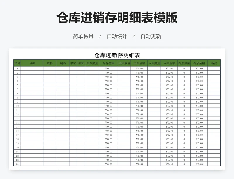 仓库进销存明细表模版
