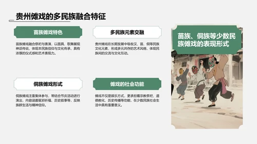 绿色水墨风傩戏的历史与文化价值PPT模板