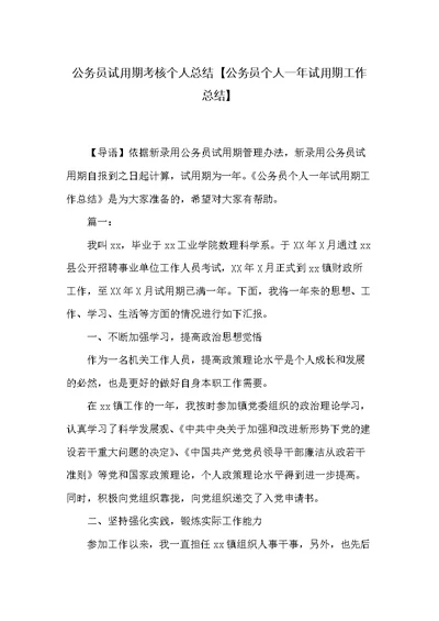 公务员试用期考核个人总结【公务员个人一年试用期工作总结】(共6页)