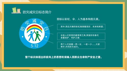 防震减灾绿色清新黑板风卡通儿童512全国防灾减灾日汶川地震十五周年