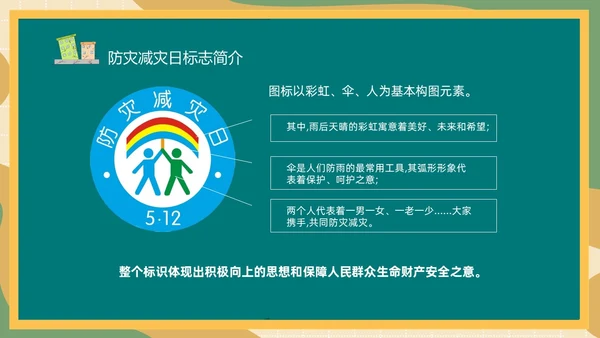 防震减灾绿色清新黑板风卡通儿童512全国防灾减灾日汶川地震十五周年