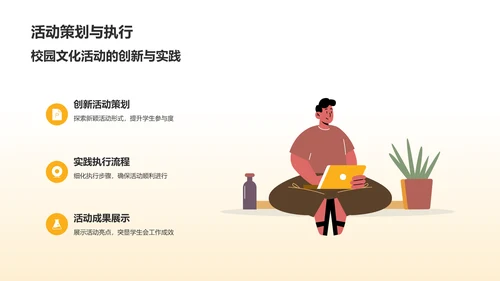 黄色创意学生会工作总结PPT模板
