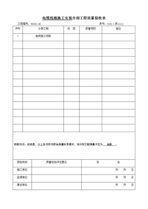 光伏发电项目电缆施工分项分部(子分部)工程质量验收表格