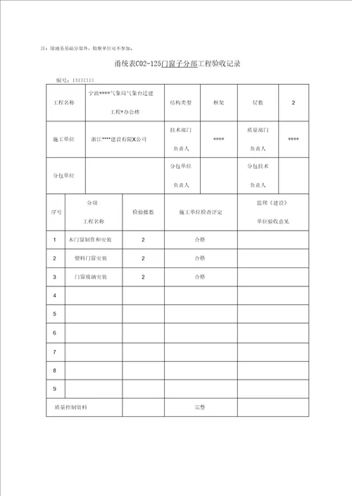 宁波某办公楼装饰工程分部子分部分项工程验收记录表精编