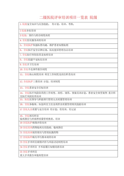 二级医院评审培训项目一览表