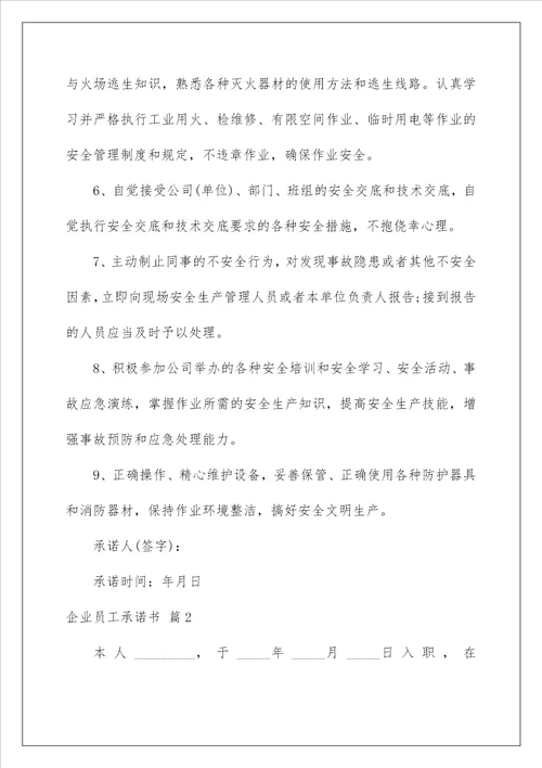 2023企业员工承诺书范文合集7篇