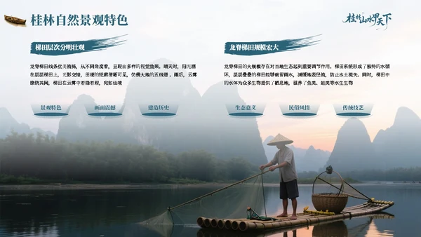 蓝色质感广西桂林山水文旅融合新路径PPT模板