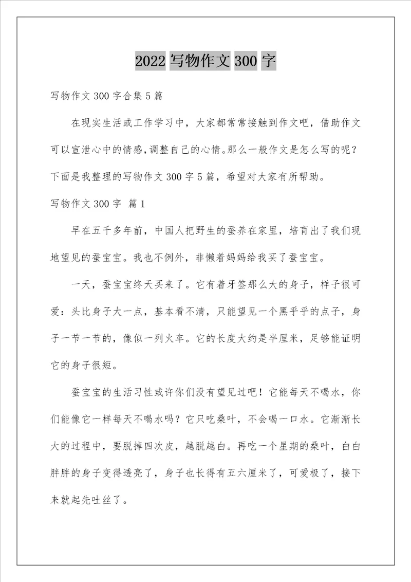 2022写物作文300字 47