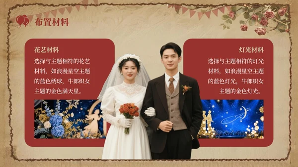 红色复古风七夕主题婚礼策划方案PPT模板