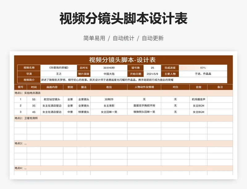 视频分镜头脚本设计表