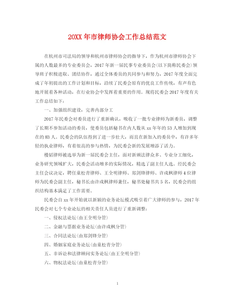 精编之市律师协会工作总结范文.docx