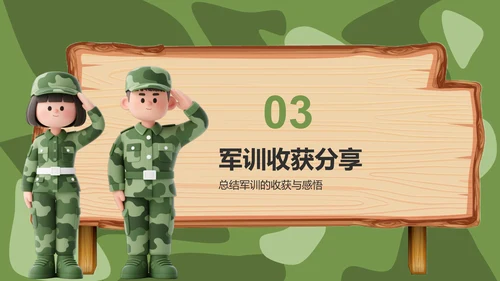 绿色3D风军训收获与成长汇报PPT模板