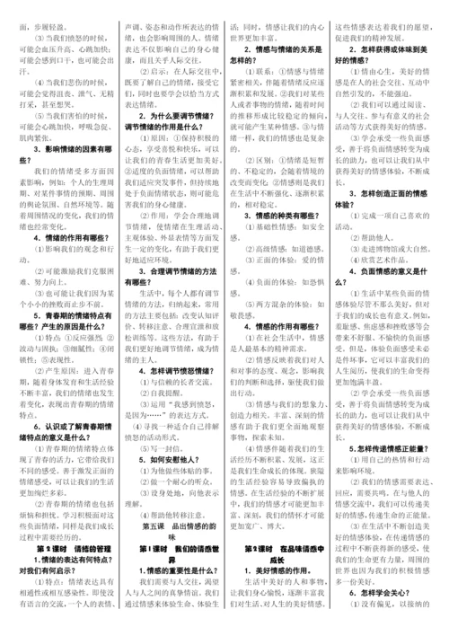 部编人教版七年级下册道德与法治：知识要点总结知识点归纳.docx