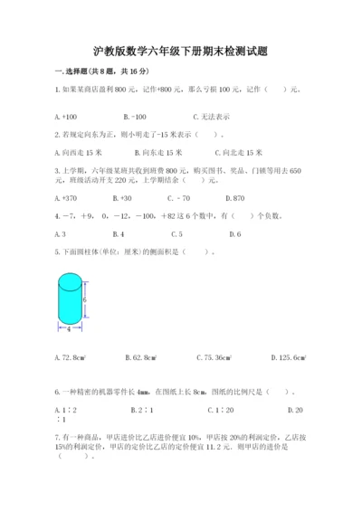 沪教版数学六年级下册期末检测试题审定版.docx