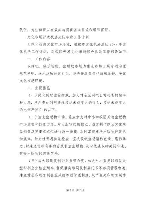 文化市场行政执法大队年度工作计划范文大全.docx