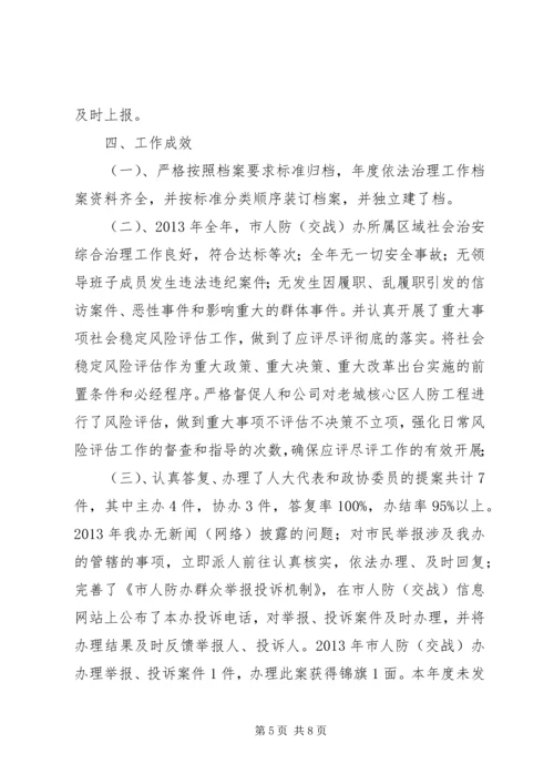 人防办依法治市工作自查总结.docx