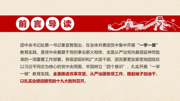 中国共青团一学一做学习解读ppt模板