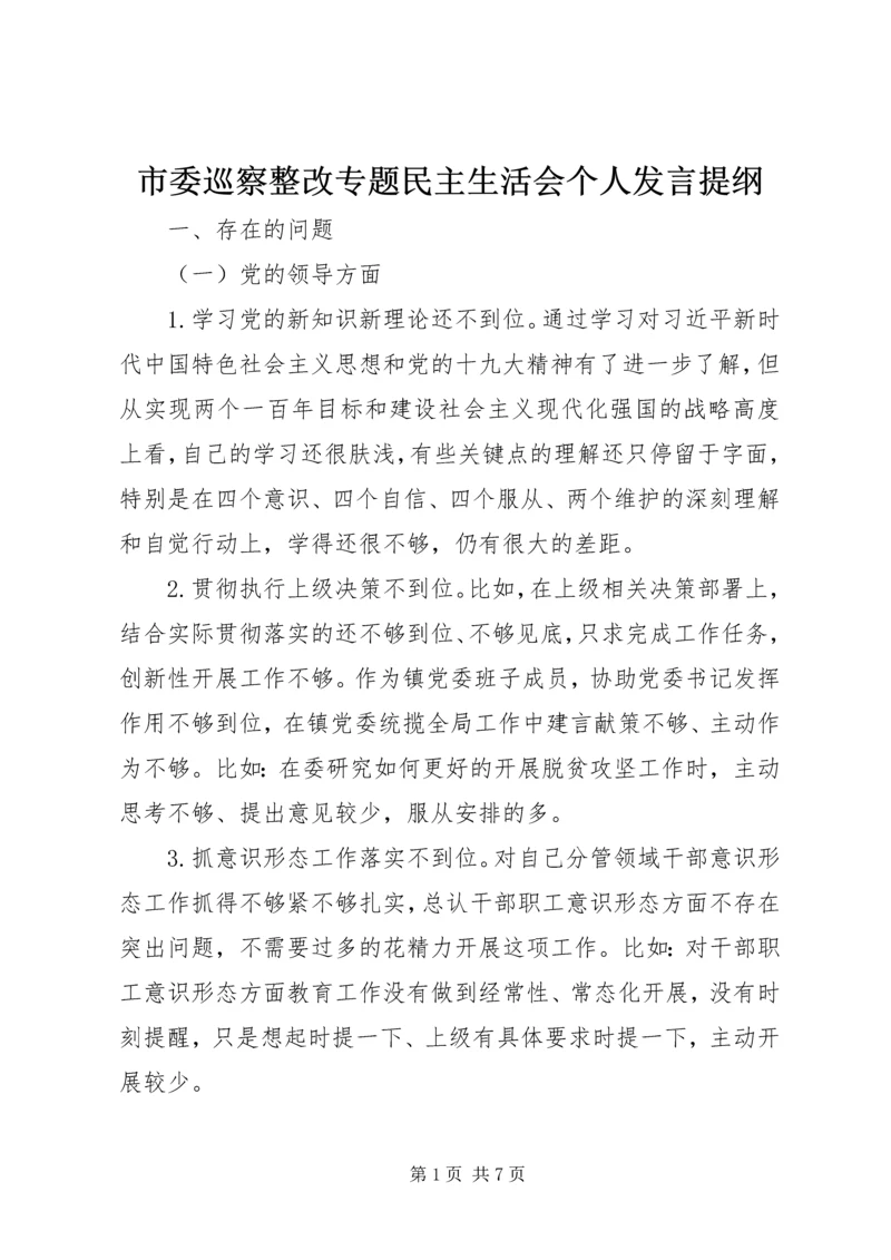 市委巡察整改专题民主生活会个人发言提纲.docx