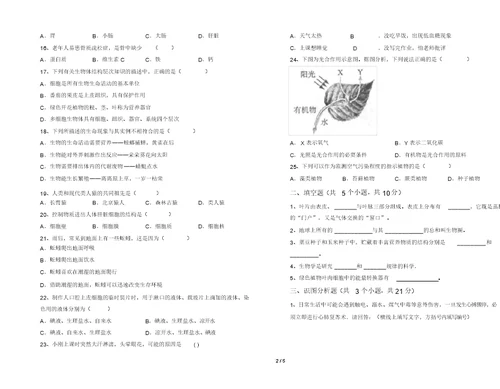 北师大版七年级上册《生物》期末试卷【带答案】