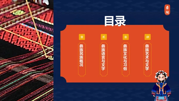 蓝色插画风彝族介绍PPT模板