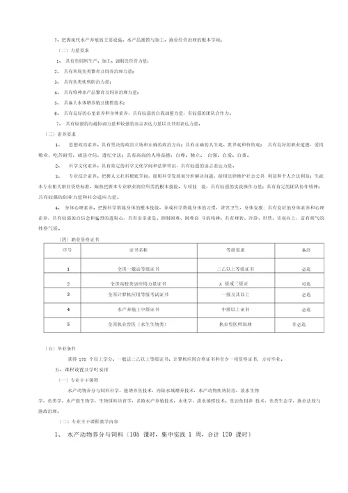 水产养殖专业淡水养殖方向人才培养方案