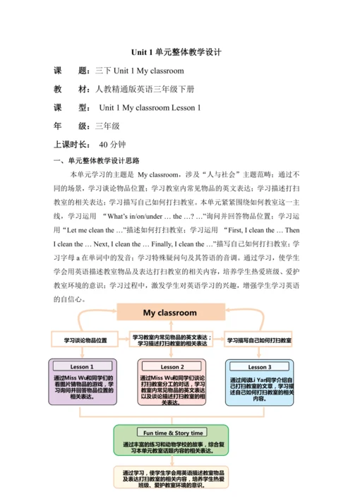 Unit 1 My classroom Lesson 1单元教学设计-新人教精通版三下