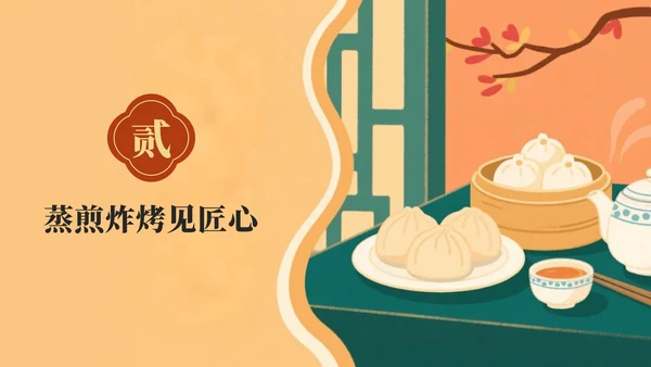 红黄中国风广式早茶家乡推荐PPT模板