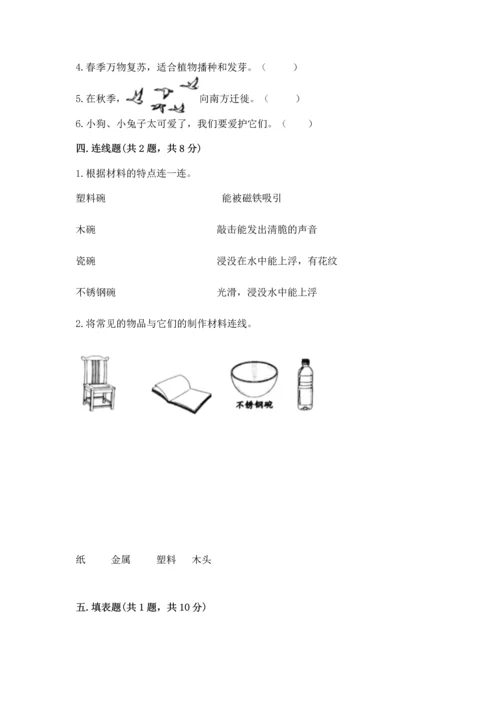 教科版二年级上册科学期末测试卷含答案（夺分金卷）.docx