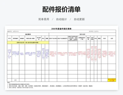 配件报价清单