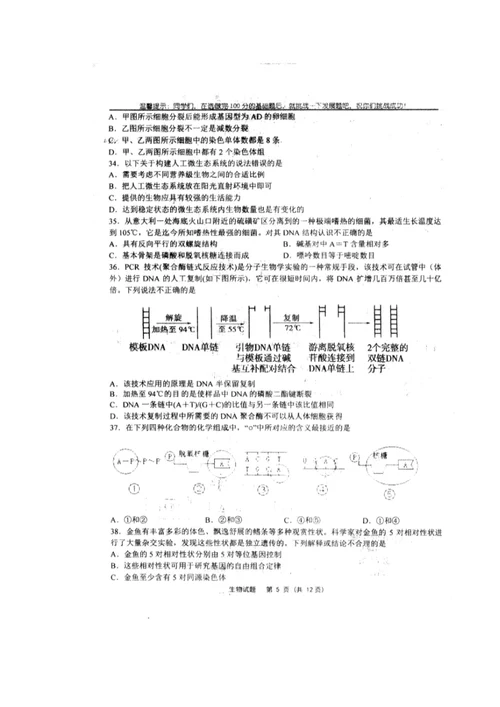 山东省实验中学1213学年高二下学期期末生物图片版无答案