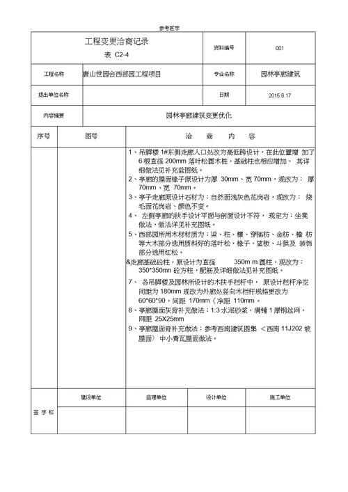 工程变更洽商记录表C2-4