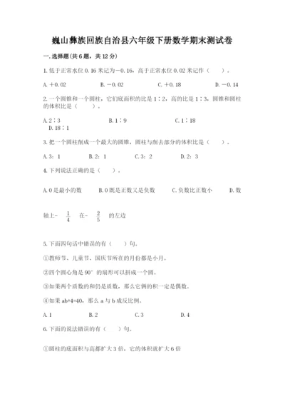 巍山彝族回族自治县六年级下册数学期末测试卷最新.docx