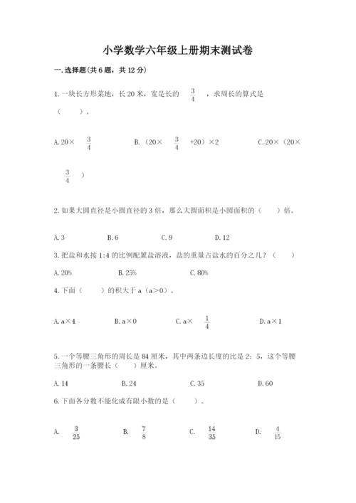 小学数学六年级上册期末测试卷（夺冠系列）word版.docx
