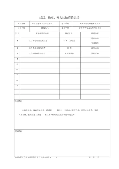 线路、插座、开关接地检验记录