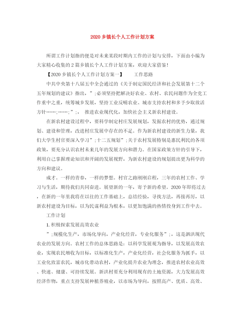 精编之乡镇长个人工作计划方案.docx