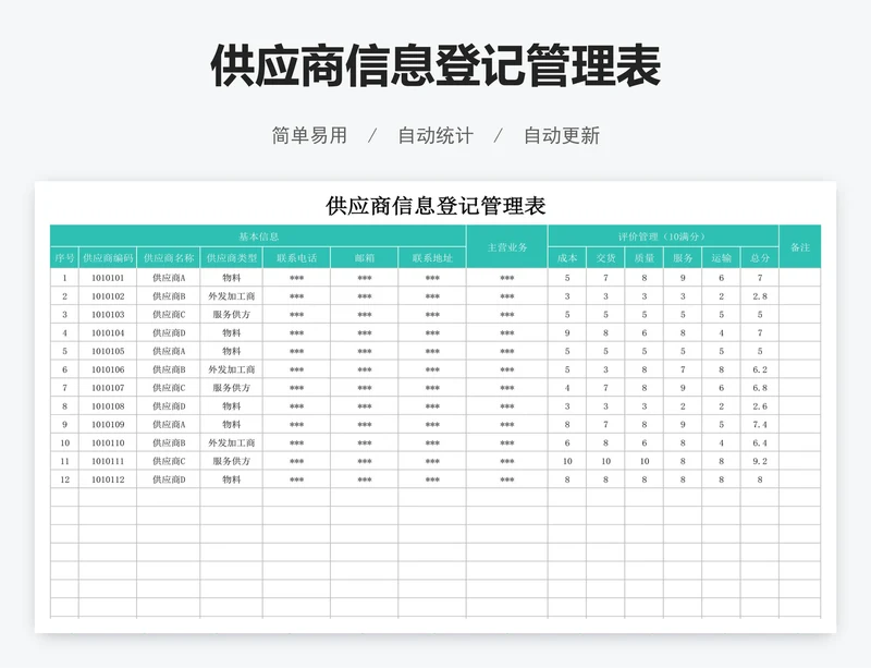 供应商信息登记管理表