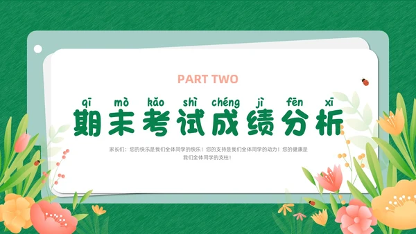 绿色清新花卉卡通插画创意边框期末家长会动态PPT期末考动员
