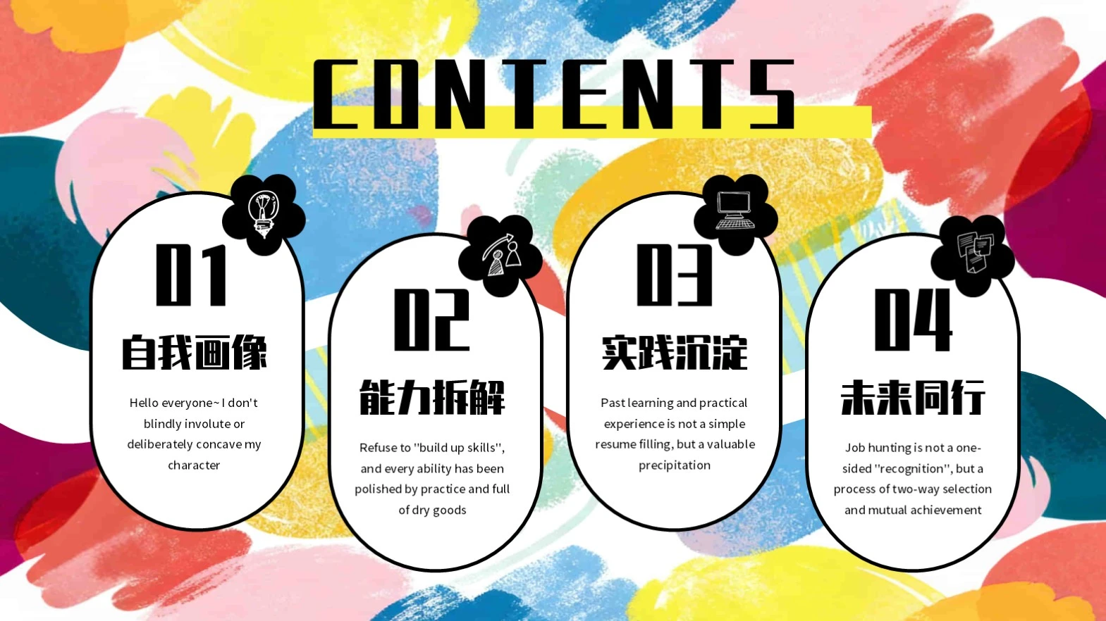 彩色创意风求职面试目录PPT单页