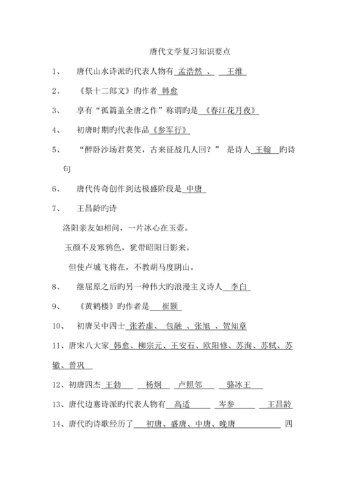 2023年大学语文期末复习知识要点唐宋元明清.docx