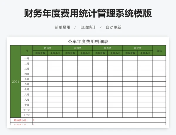 财务年度费用统计管理系统模版