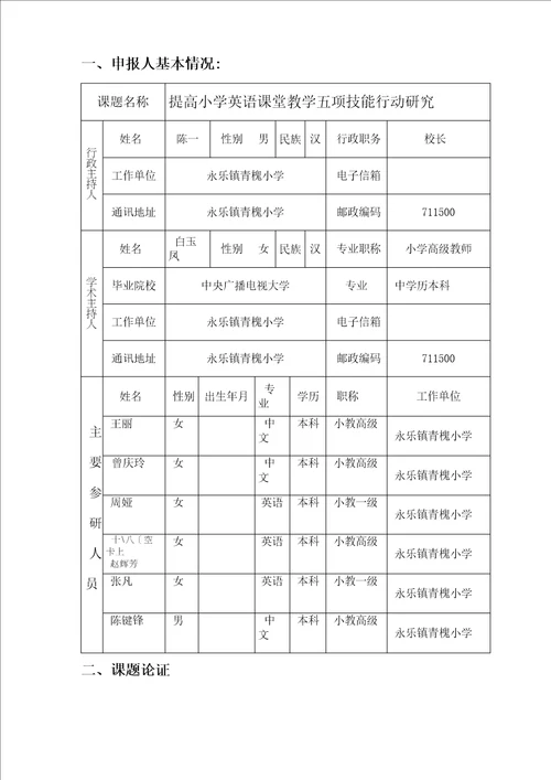 英语课题申报书