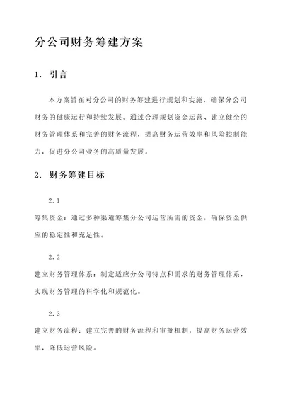 分公司财务筹建方案