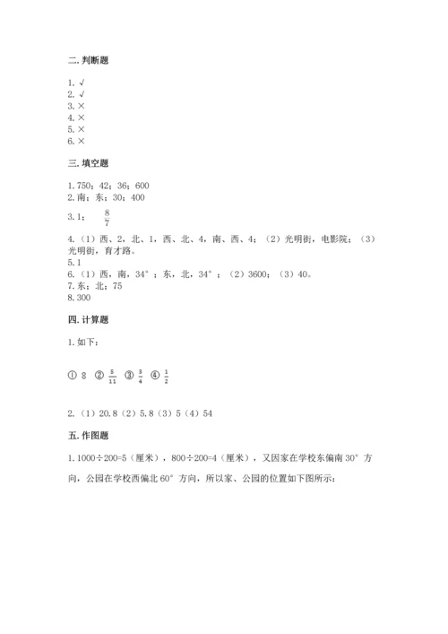 人教版六年级上册数学 期中测试卷及参考答案（模拟题）.docx