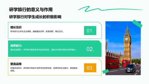 绿色插画风研学旅行宣传介绍PPT模板