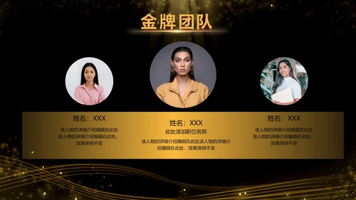 黑金酷炫金牌团队成员介绍PPT模板