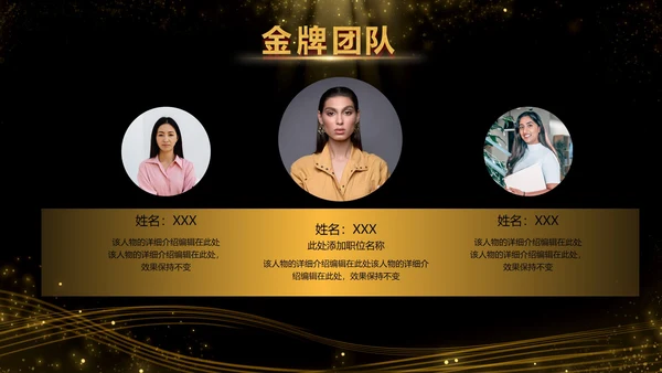 黑金酷炫金牌团队成员介绍PPT模板