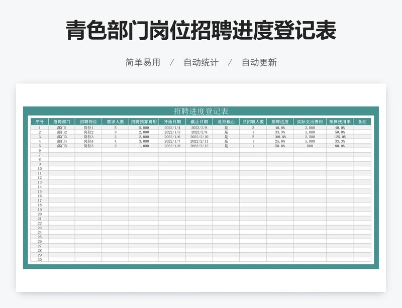 青色部门岗位招聘进度登记表