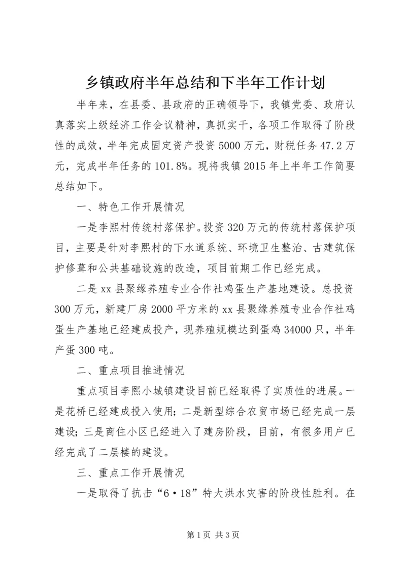 乡镇政府半年总结和下半年工作计划.docx