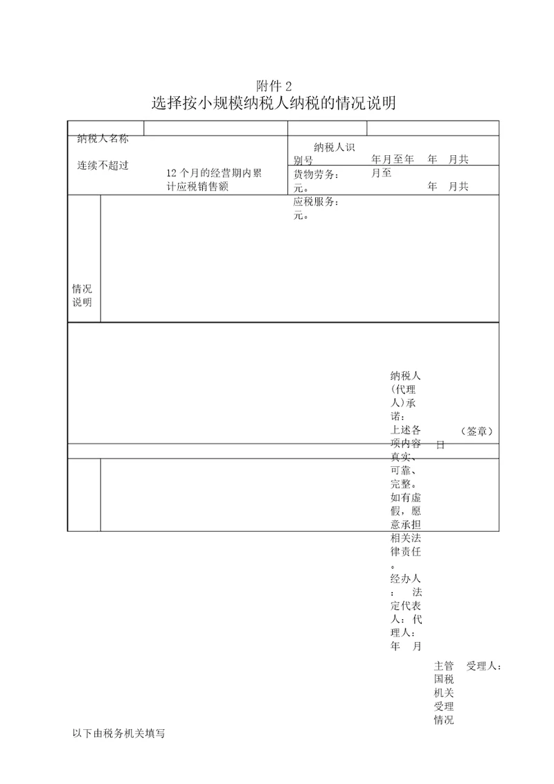 选择按小规模纳税人纳税情况说明